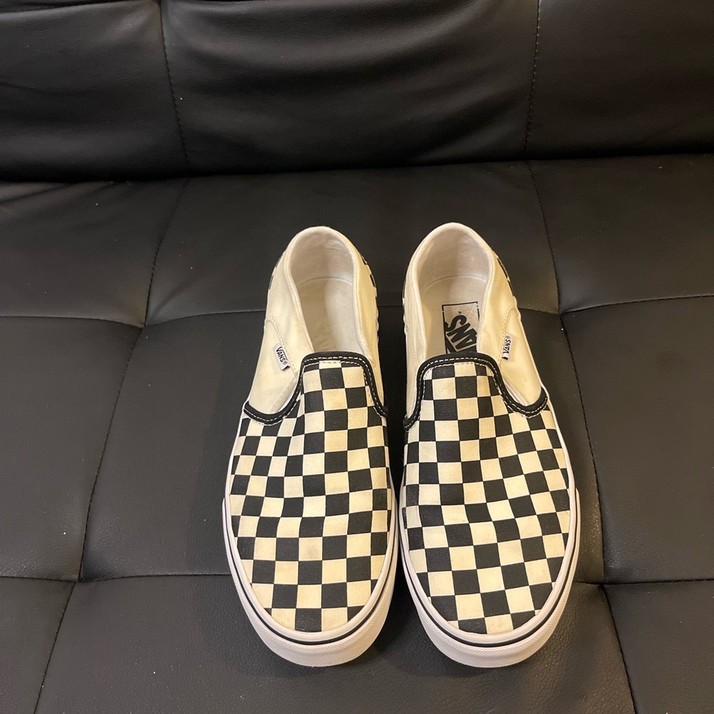 White/Black Checkerboard Slip On Vans